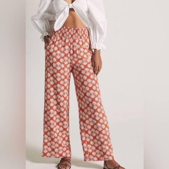 Anthropologie Pants - Maeve by Anthropologie Saria Wide Leg Smocked Waist Pants- Sea Shell